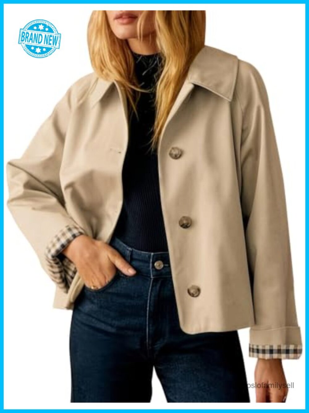 Cropped Trench Coat Oversized Casual Fall Jacket Lightweight Polyester